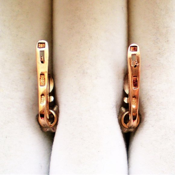 Russian USSR Soviet 14K 585 Rose Pink White Gold 0.50CT CZ Buttercup EAR… - Picture 7 of 8